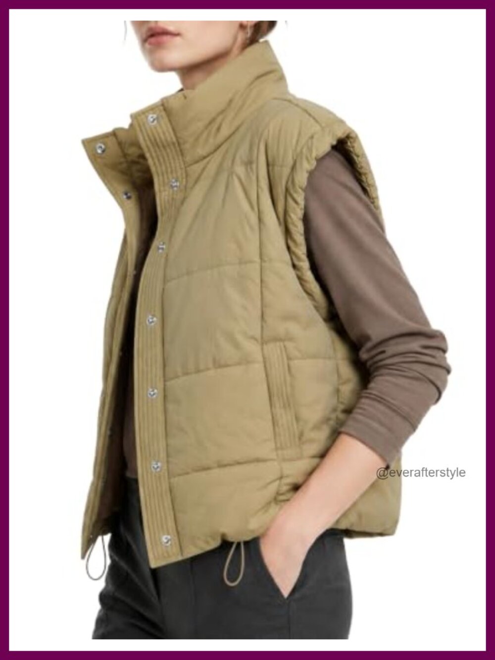 Cropped Puffer Vest Nylon Blend Stand Collar Snap Padded